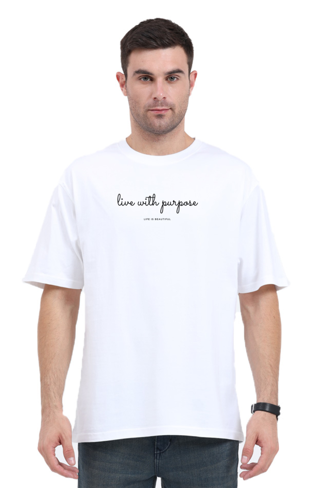 Live With Pupose - Evoke Bean Unisex Oversized Printed Graphic T-Shirt – White