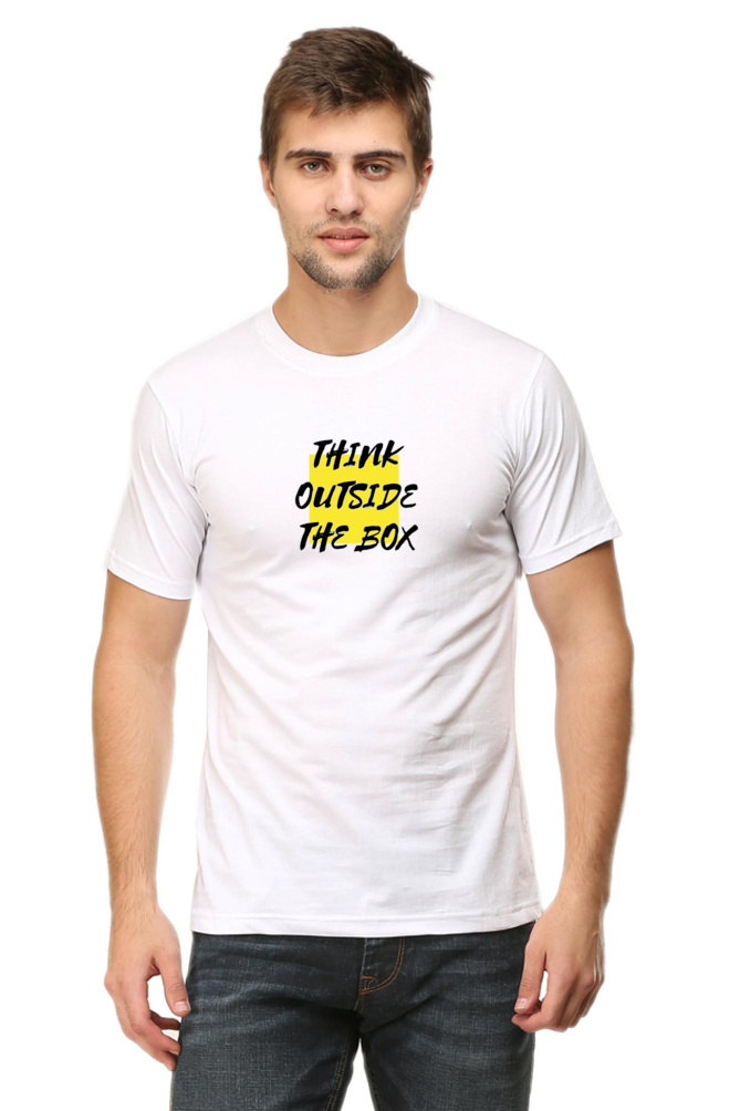 Think outside the Box - Evoke Bean Unisex Regular Fit Printed Graphic T-Shirt – White
