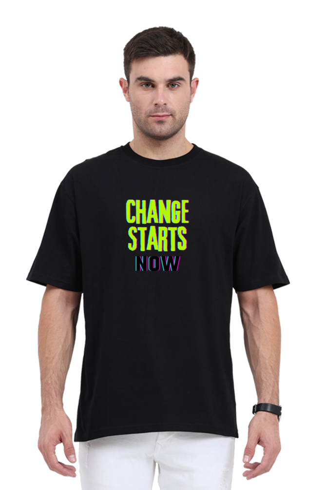 Change Starts Now Evoke Bean Unisex Oversized Printed Graphic T-Shirt – Black