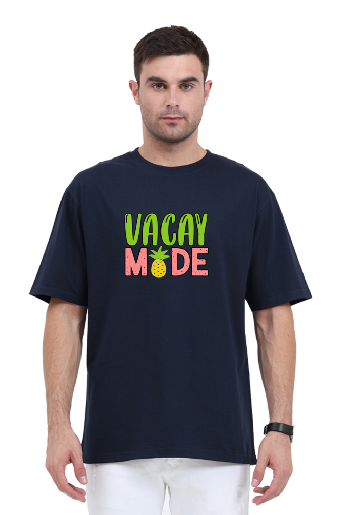 Vacay Mode - Evoke Bean Unisex Oversized Printed Graphic T-Shirt – Navy Blue