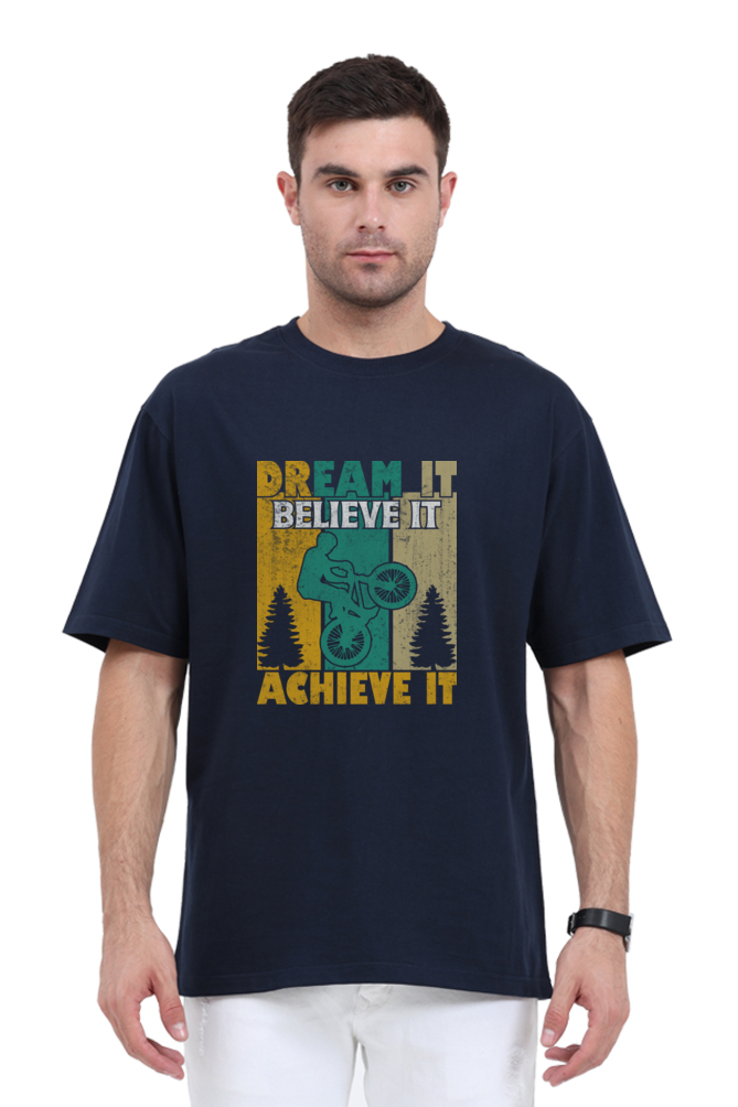 Dream It - Evoke Bean Unisex Oversized Printed Graphic T-Shirt – Navy Blue