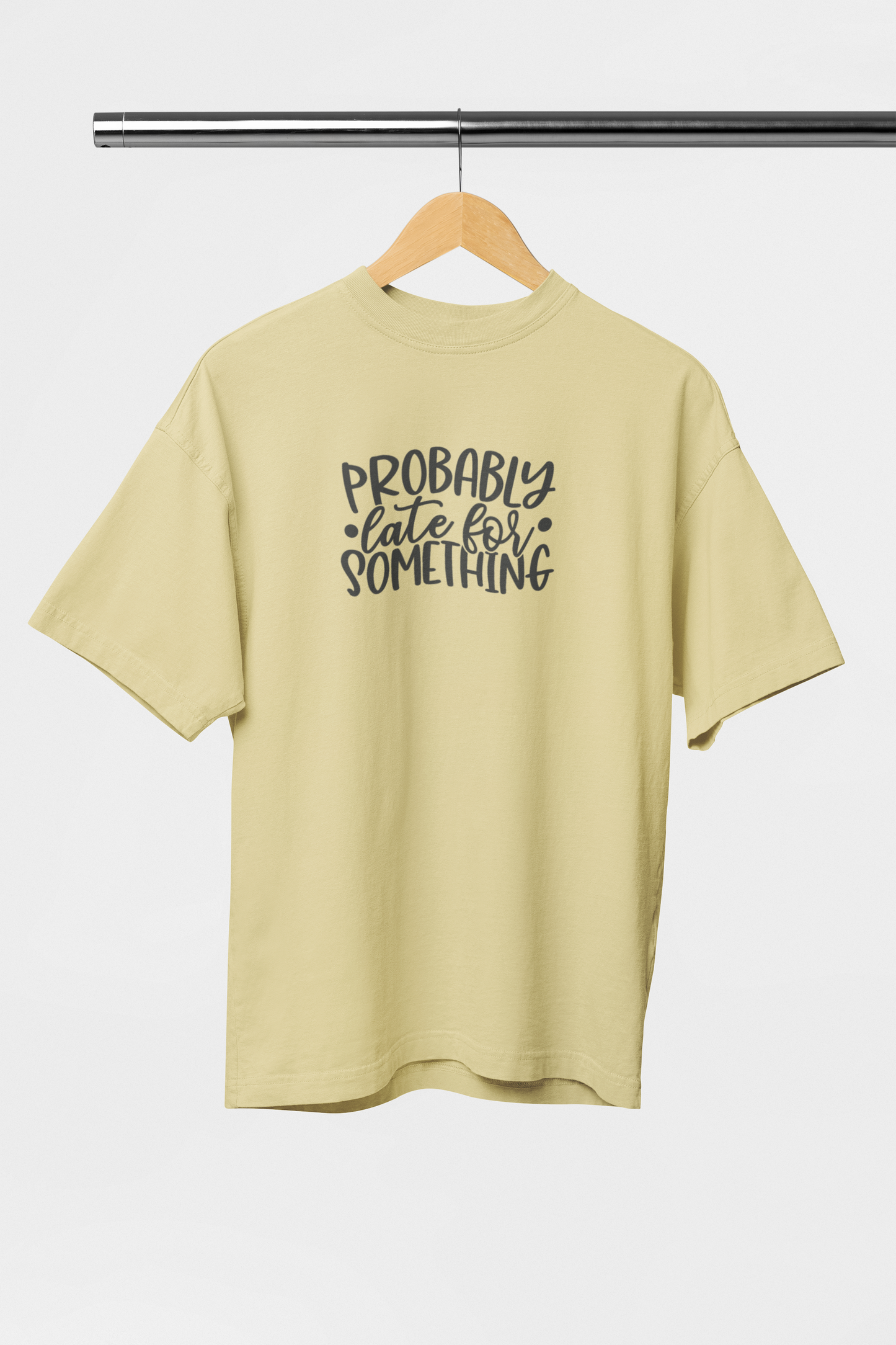 Probably Late For Something - Evoke Bean Unisex Oversized Printed Graphic T-Shirt – Beige