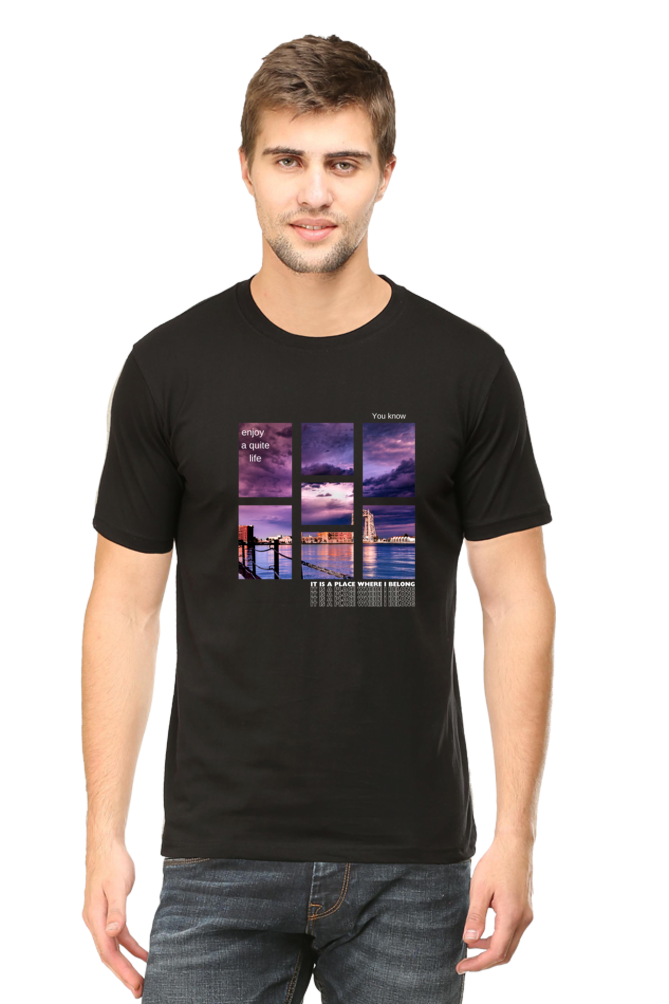Place where I belong - Evoke Bean Unisex Regular Fit Printed Graphic T-Shirt – Black