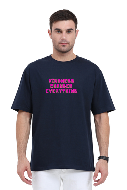 Kindness Changes Everything - Evoke Bean Unisex Oversized Printed Graphic T-Shirt – Navy Blue