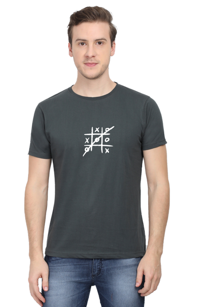 Tic Tac Toe - Evoke Bean Unisex Regular Fit Printed Graphic T-Shirt – Steel Grey