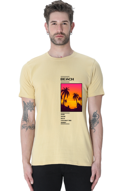 Beach - Evoke Bean Unisex Regular Fit Printed Graphic T-Shirt – Beige
