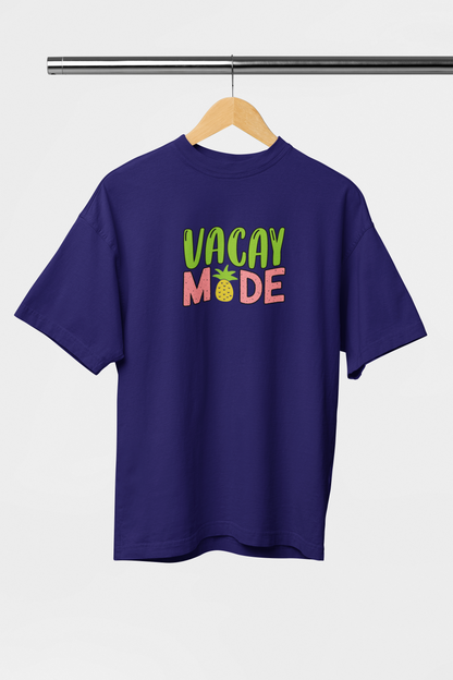 Vacay Mode - Evoke Bean Unisex Oversized Printed Graphic T-Shirt – Navy Blue